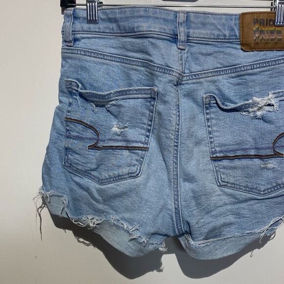 American Eagle Women's Blue Denim Stretch Heart Distressed Cut Off Shorts Size 6 - Picture 7 of 8